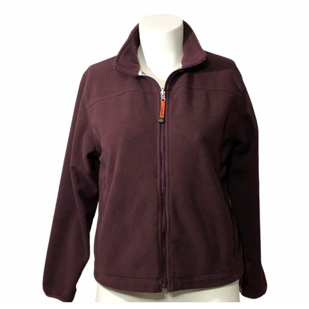 LL Bean Jacket Fleece Womens Large Coat Zip Pockets Red Burgandy Windbreaker